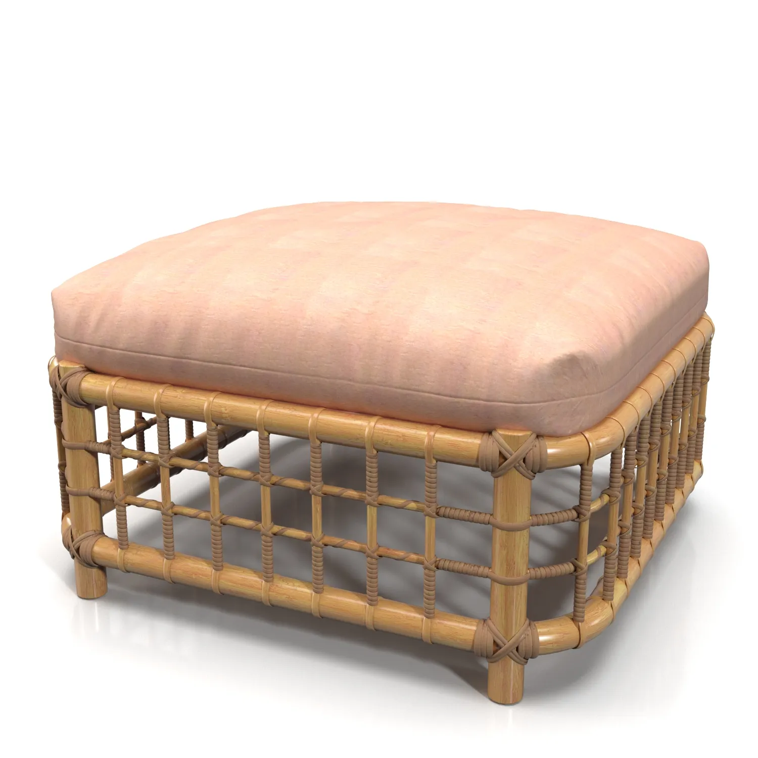 Mid Century Modern Rattan Cube Foot Stool PBR 3D Model_04